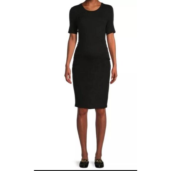 Time And Tru Maternity Short Sleeve Dress Black Scoop Neck Semi Fitted Sz S(4/6) - Picture 2 of 7